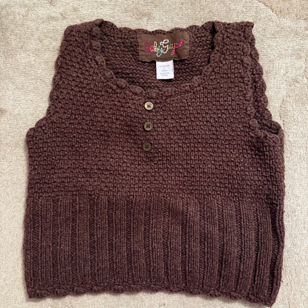 Baby Gap Toddler Girls Brown Knit Sweater Vest Wool Blend Scallop Trim Size 5T